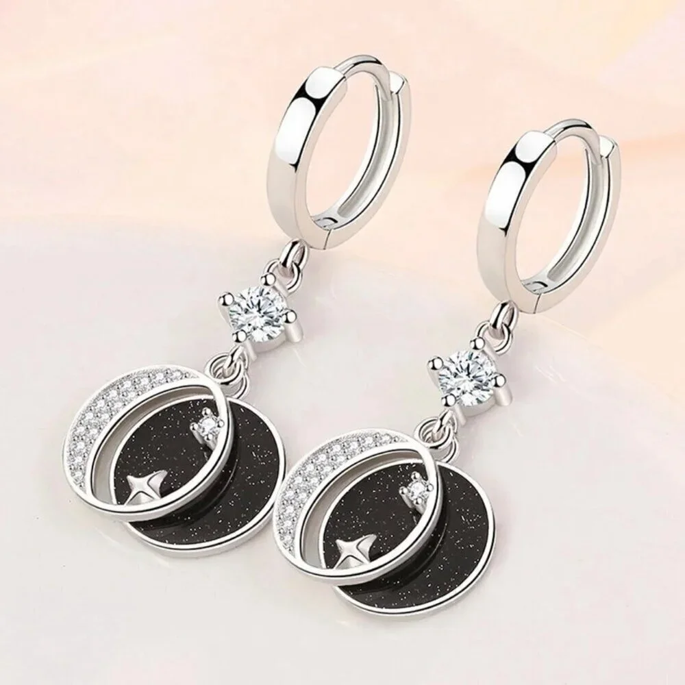 NWT Star Moon Dangle Drop Earrings S925 Sterling Silver CZ Enamel Celestial